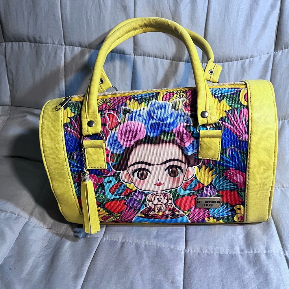 Frida Kalo yellow colorful purse